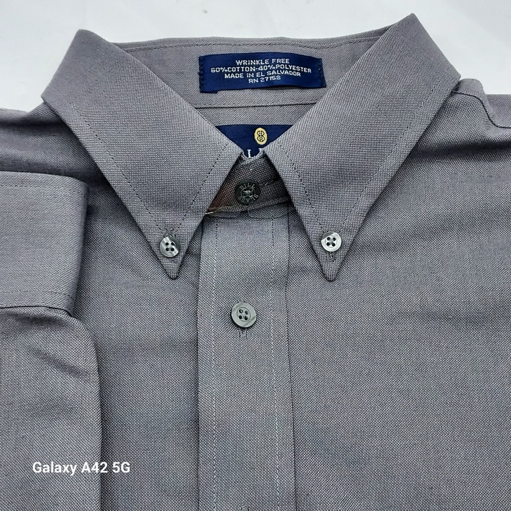 Bill Blass Premium Gray Wrinkle Free Button Down Long Sleeve Dress Shirt SZ- L‎